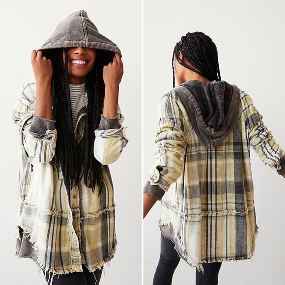 NWOT XS Free People Calico Basin Plaid Buttondown - Picture 2 of 13